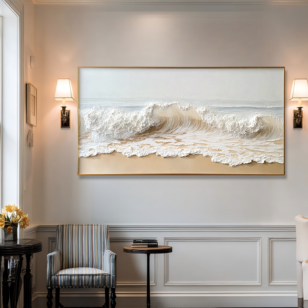 Whispering Current – Large Textured Wave Painting#AB14301