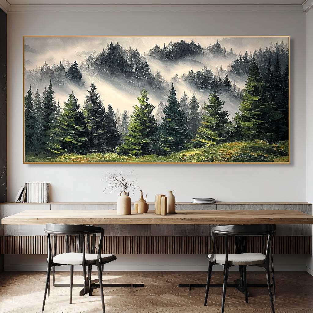 Whispers of the Wilderness – Large Misty Forest Painting#AB14305