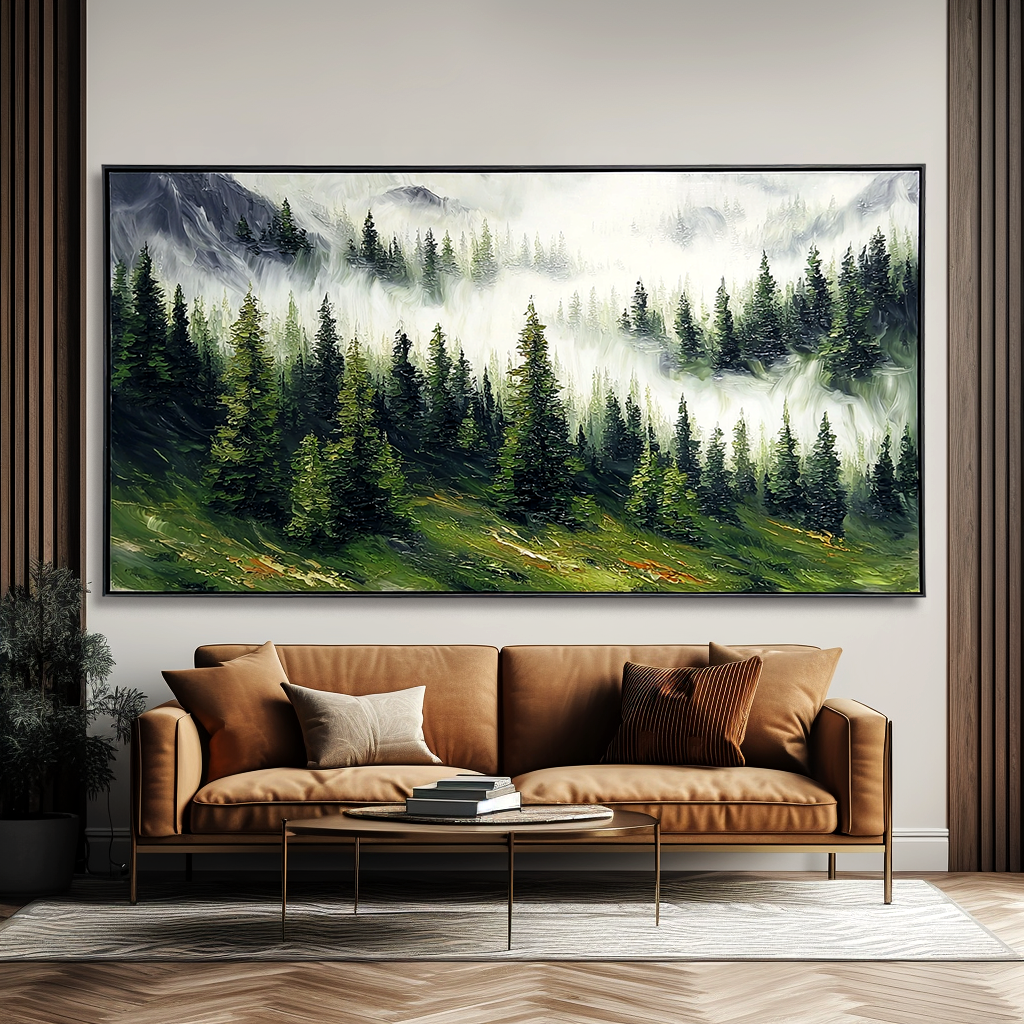 Echoes of the Silent Pines – Large Misty Forest Landscap#AB14306