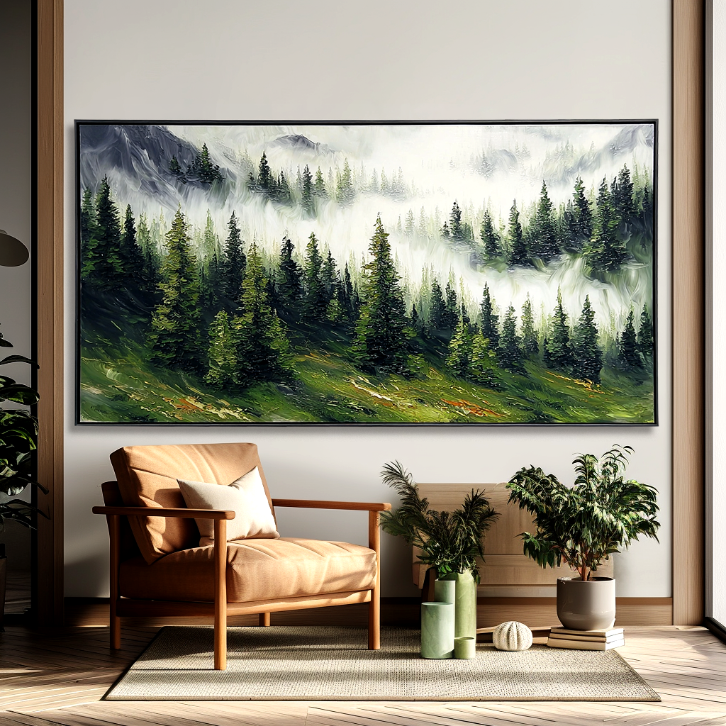 Echoes of the Silent Pines – Large Misty Forest Landscap#AB14306