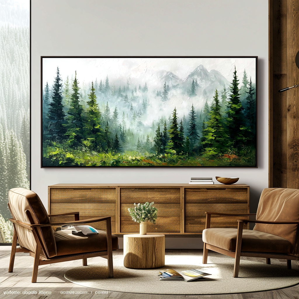 Whispers of the Mountain Forest – Large Evergreen Pine Landscape#AB14307