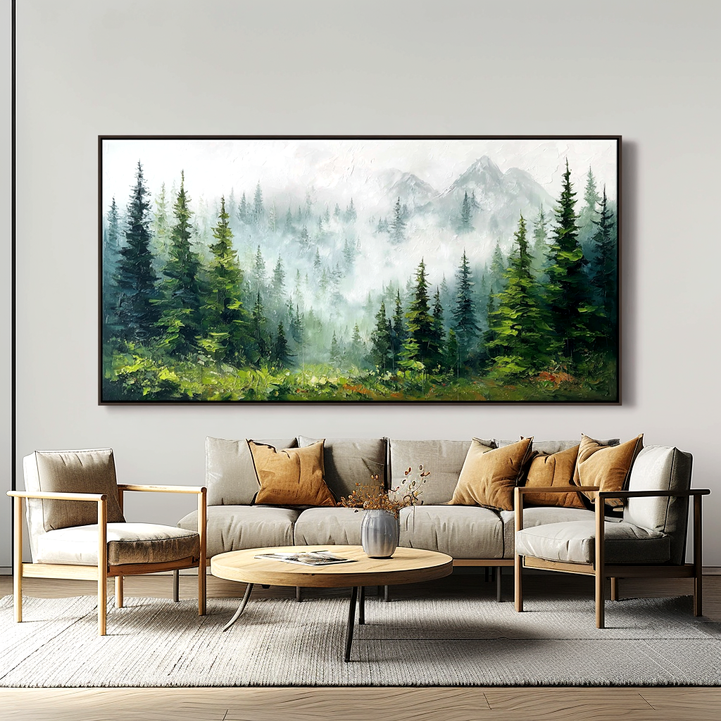 Whispers of the Mountain Forest – Large Evergreen Pine Landscape#AB14307