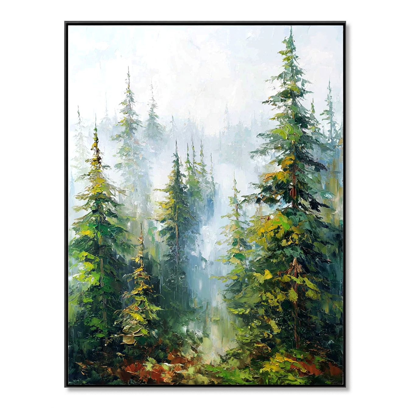 Silent Forest – Textured Pine Landscape Oil Painting#AB14309