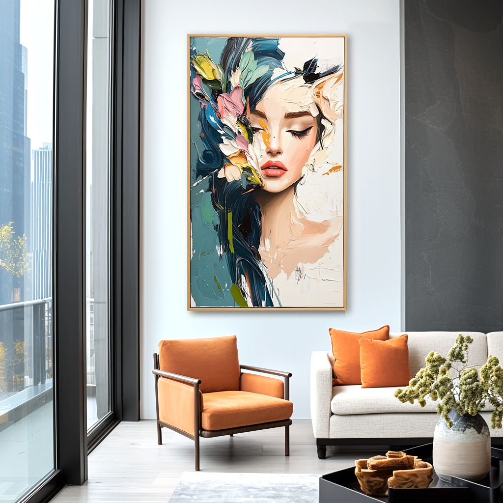 Ethereal Silence – Textured Abstract Portrait Oil Painting#AB14317