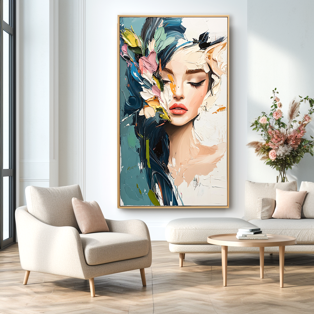 Ethereal Silence – Textured Abstract Portrait Oil Painting#AB14317