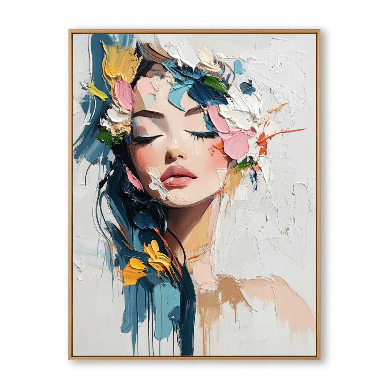 Tranquil Reverie – Textured Abstract Portrait Oil Painting#AB14318