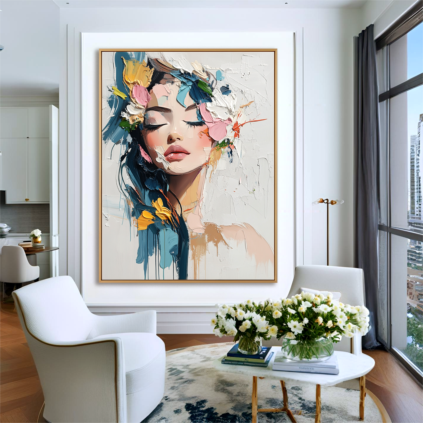 Tranquil Reverie – Textured Abstract Portrait Oil Painting#AB14318