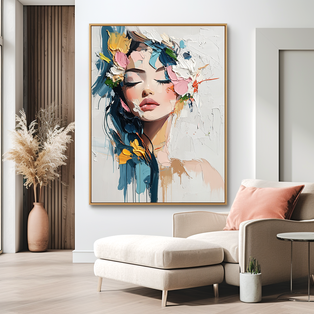 Tranquil Reverie – Textured Abstract Portrait Oil Painting#AB14318