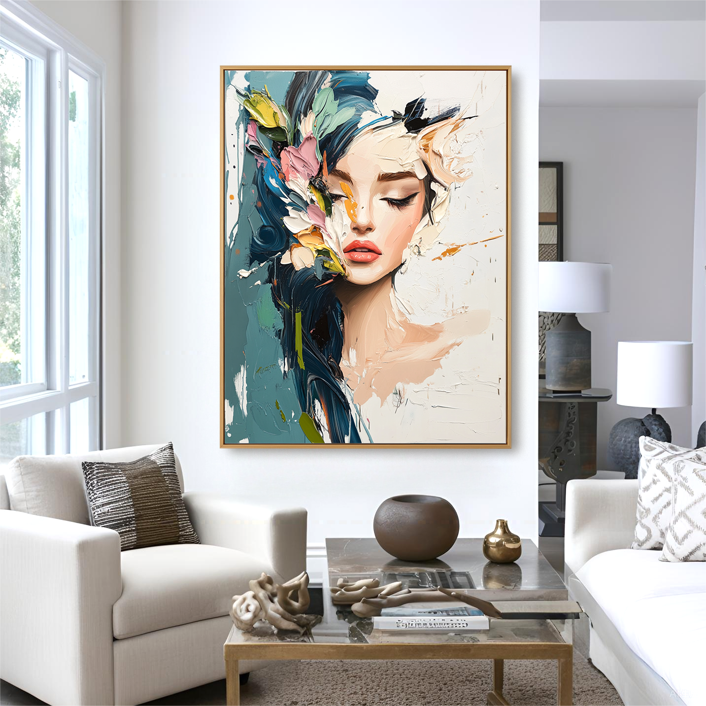 Poetic Stillness – Textured Abstract Portrait Oil Painting#AB14319