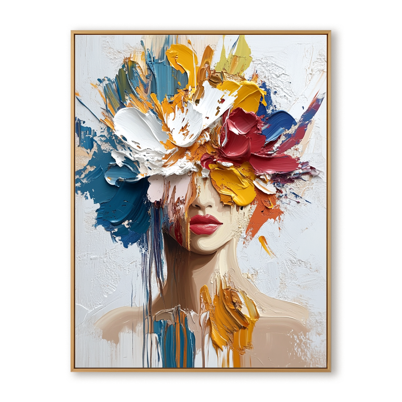 Chromatic Veil – Textured Abstract Portrait Oil Painting#AB14320