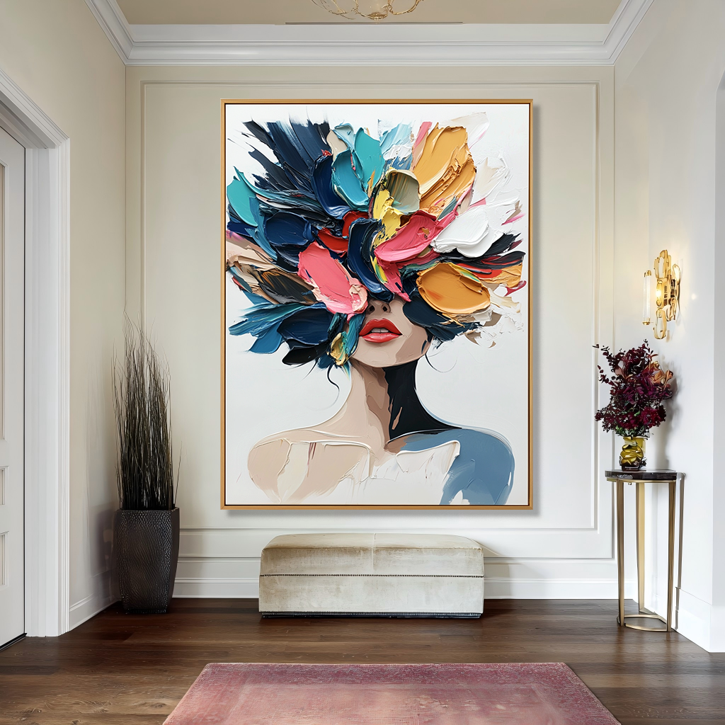 Floral Reverie – Textured Abstract Portrait Oil Painting#AB14321