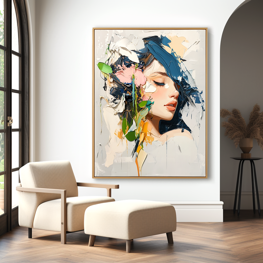 Silent Bloom – Textured Abstract Portrait Oil Painting#AB14322