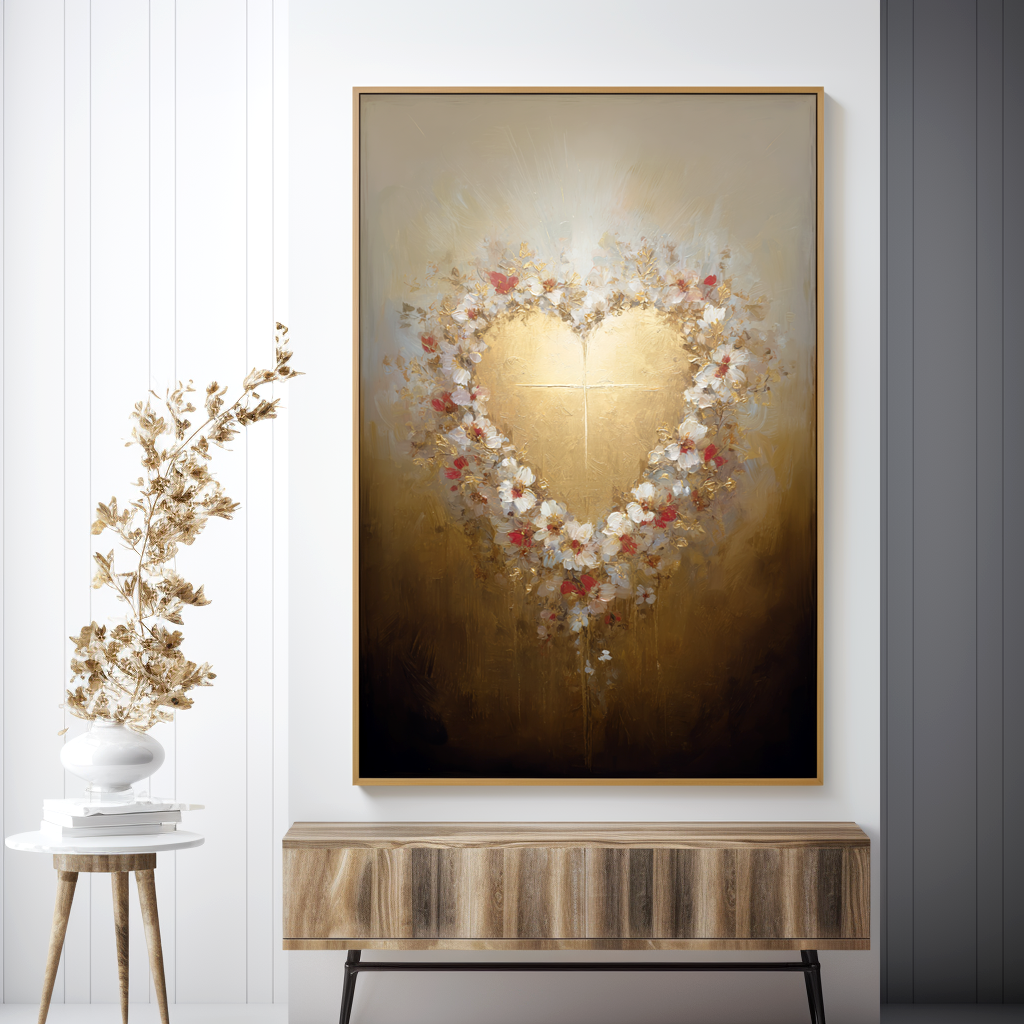 Golden Grace – Floral Heart Oil Painting#AB0323001