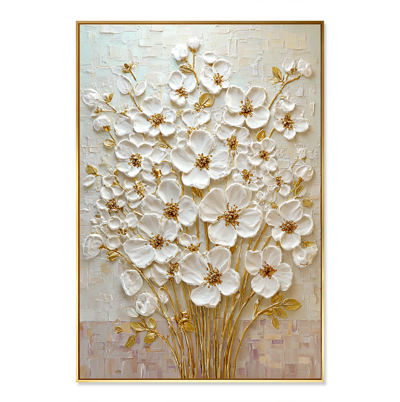 Golden Bloom – White Floral Wall Art#AB0323020