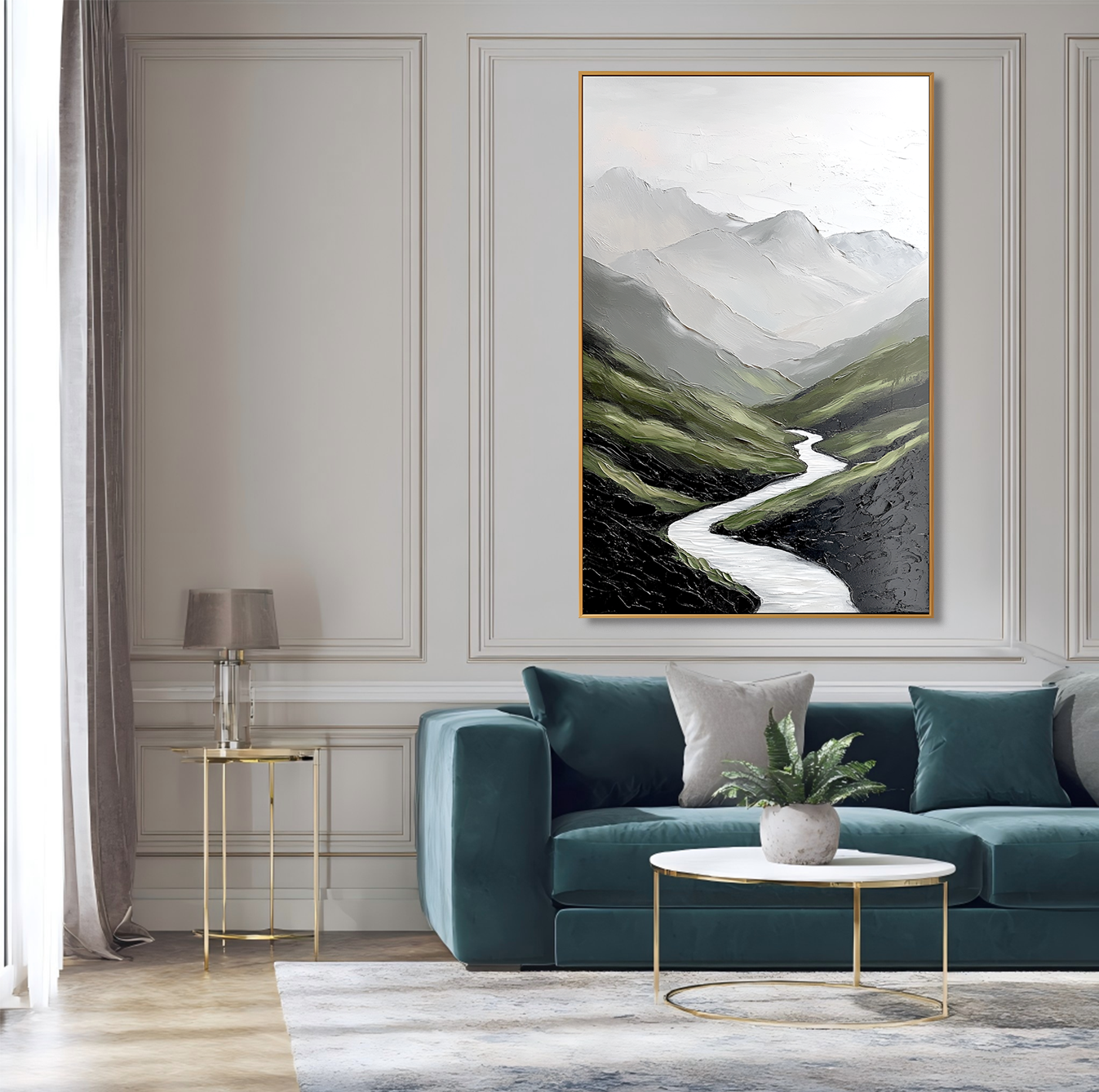 Silent Valley – Minimalist Mountain Landscape Oil Painting#wp260316