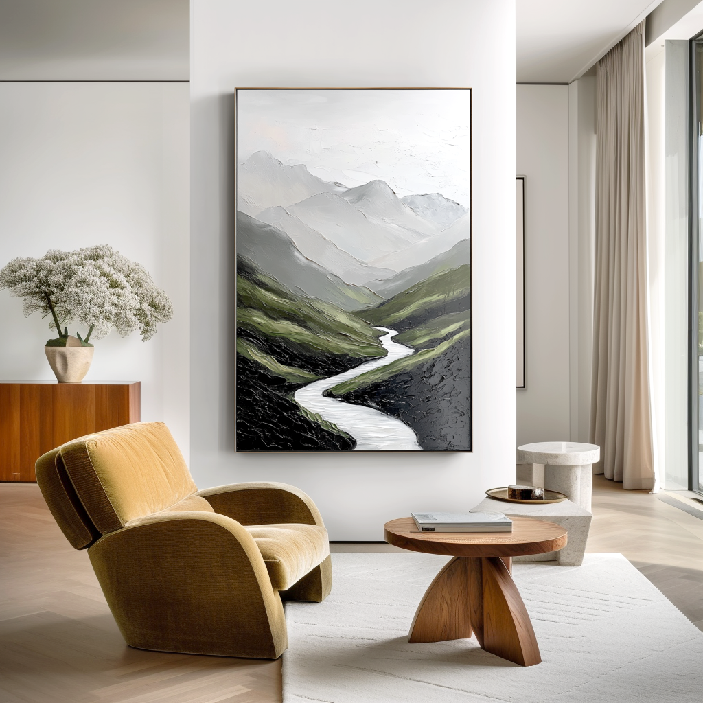 Silent Valley – Minimalist Mountain Landscape Oil Painting#wp260316