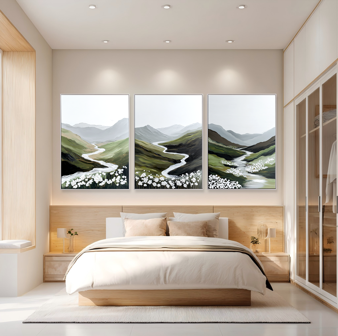 Whispering Meadow River – Textured Landscape Wall Art Set of 3#wp260320