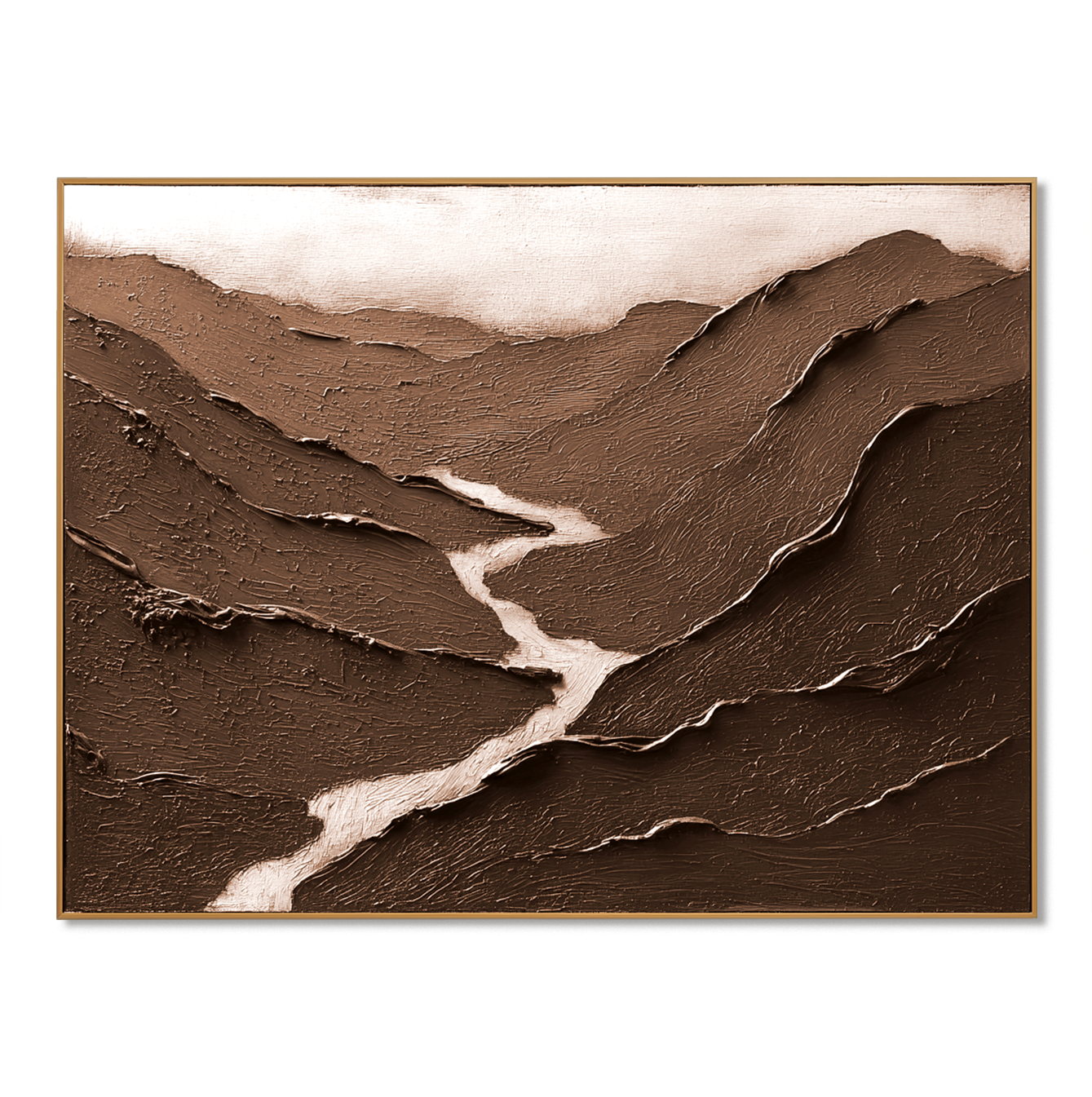 Silent Ridge Flow – Textured Brown Minimalist Landscape Oil Painting#wp260322