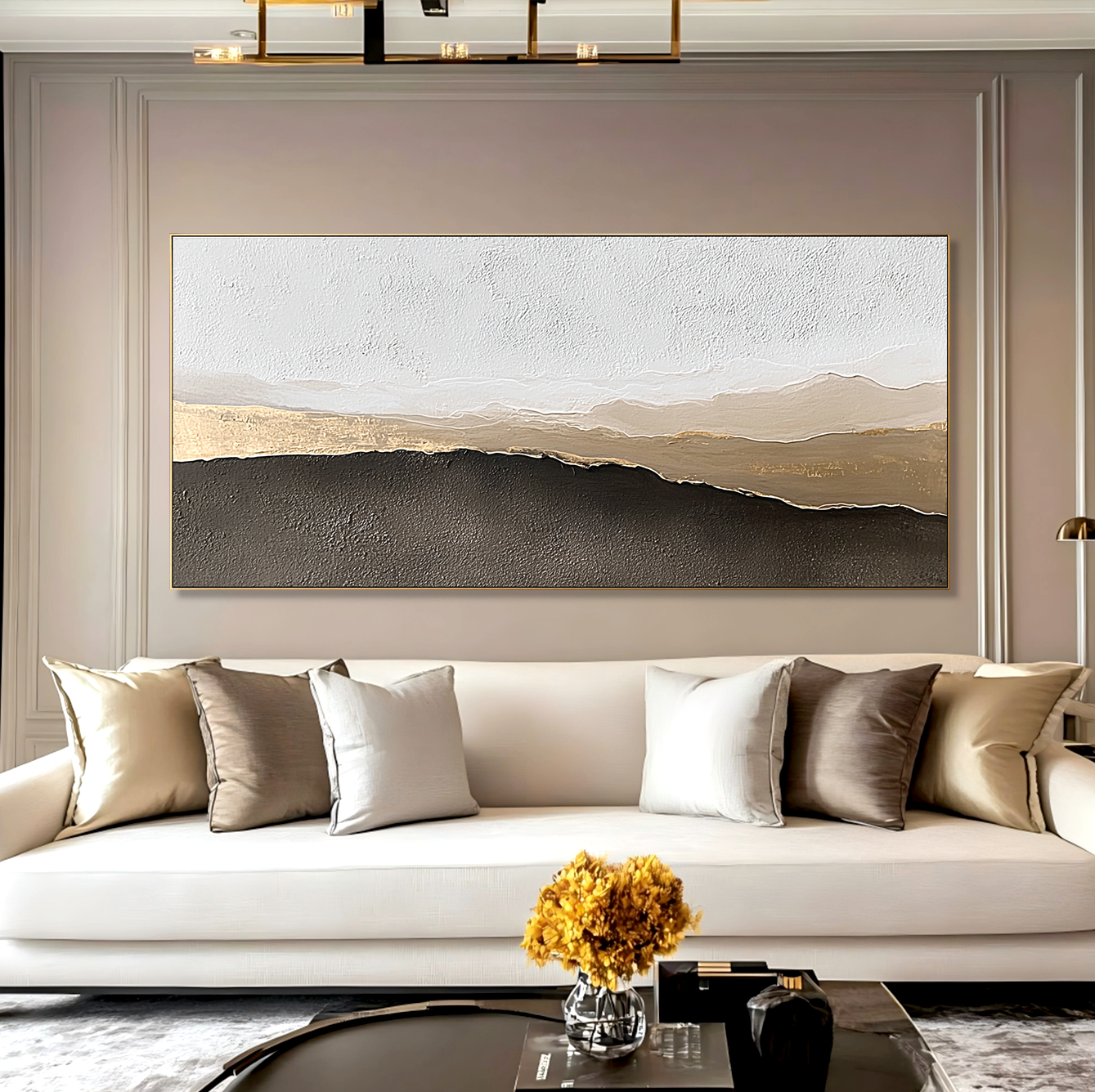 Silent Dune Horizon – Gold Textured Abstract Wall Art#wp260325