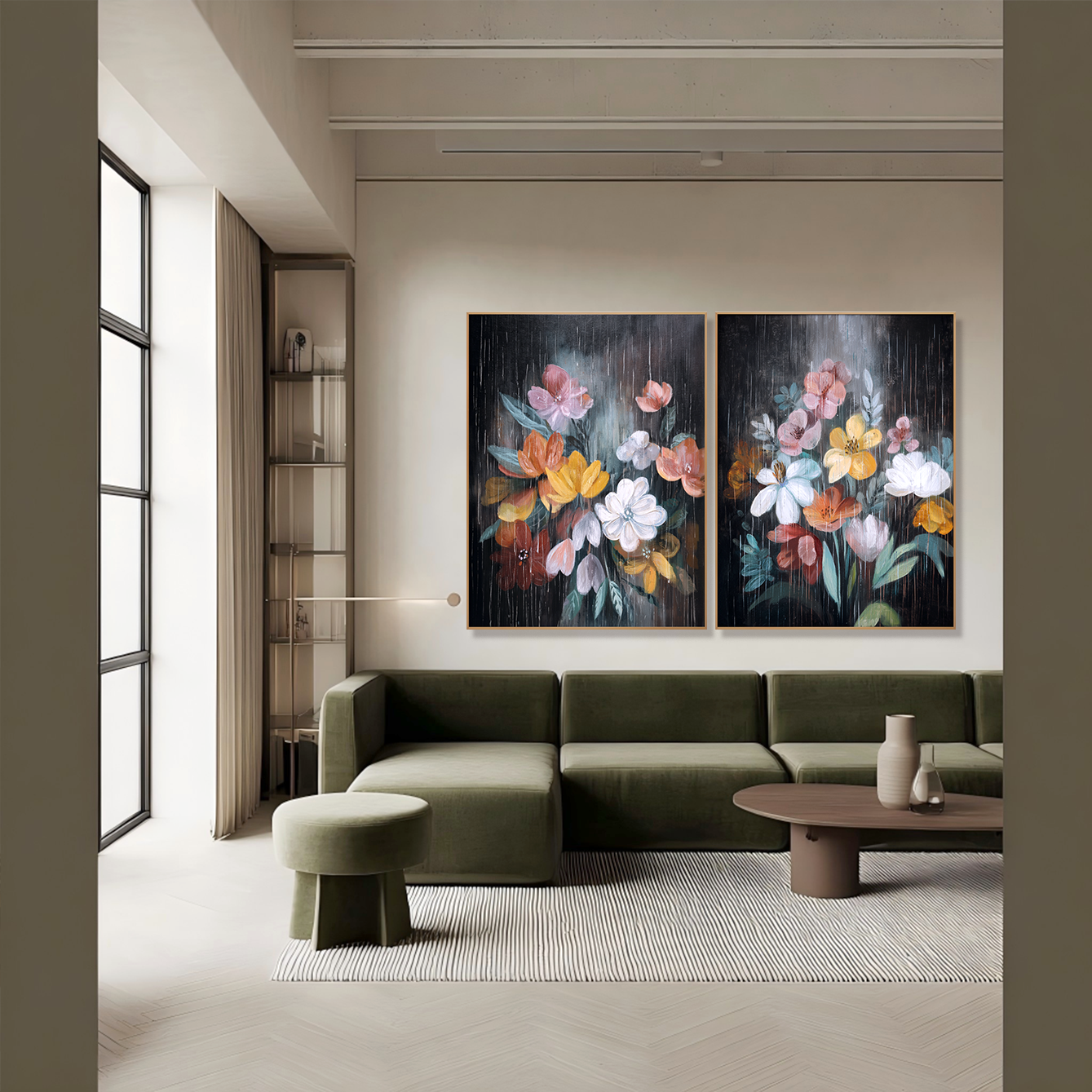 Rain Garden Set – Abstract Floral Wall Art (Set of 2)#AB0323023