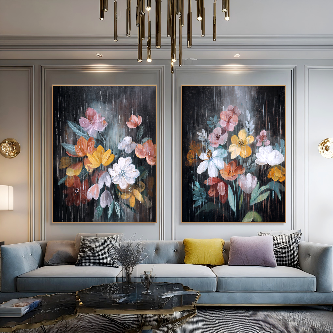 Rain Garden Set – Abstract Floral Wall Art (Set of 2)#AB0323023