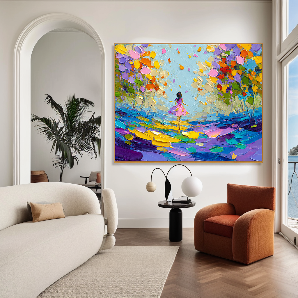 Colorful Dream Walk – Textured Abstract Figure Oil Painting#wp260330