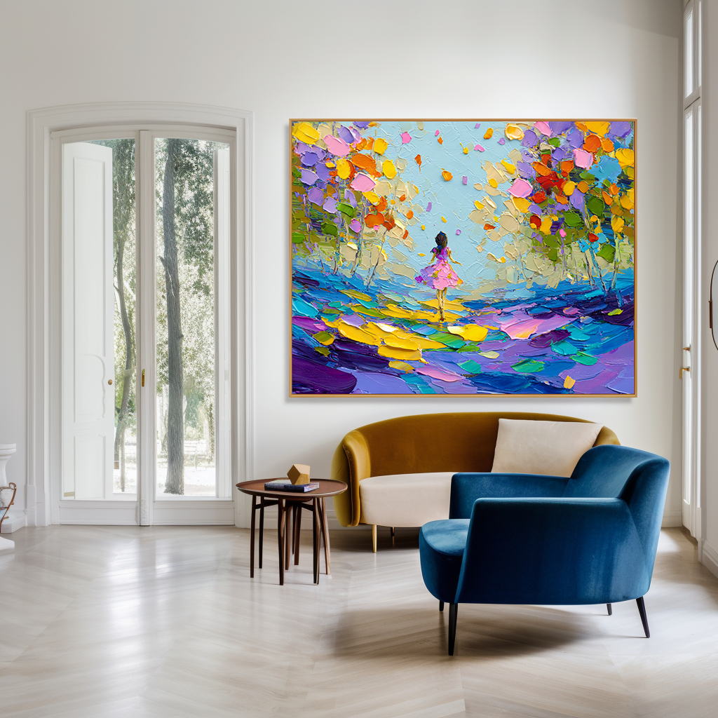 Colorful Dream Walk – Textured Abstract Figure Oil Painting#wp260330
