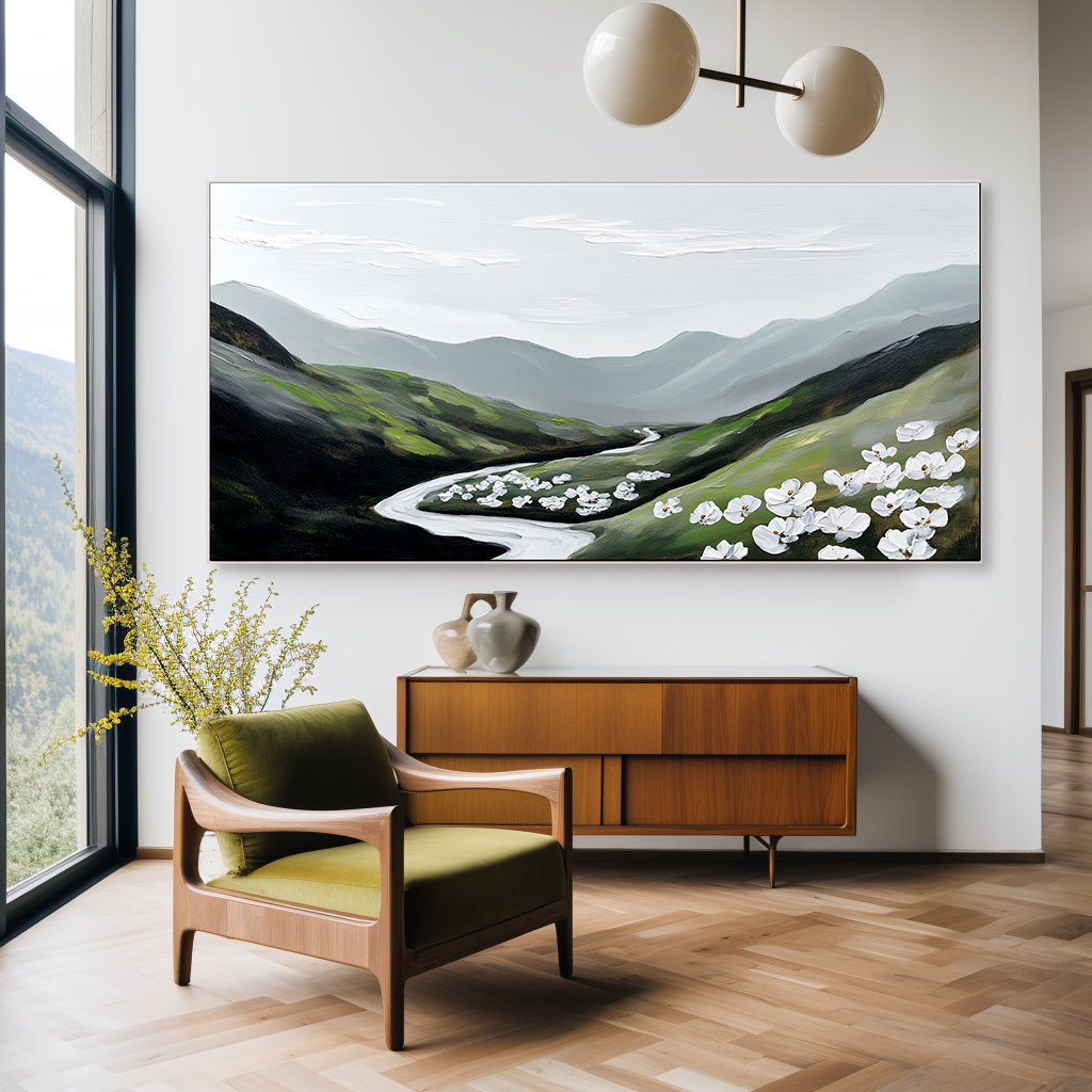Whispering Valley Bloom – Textured Landscape Floral Wall Art#abwp260342