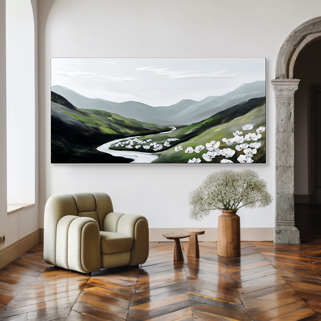 Whispering Valley Bloom – Textured Landscape Floral Wall Art#abwp260342