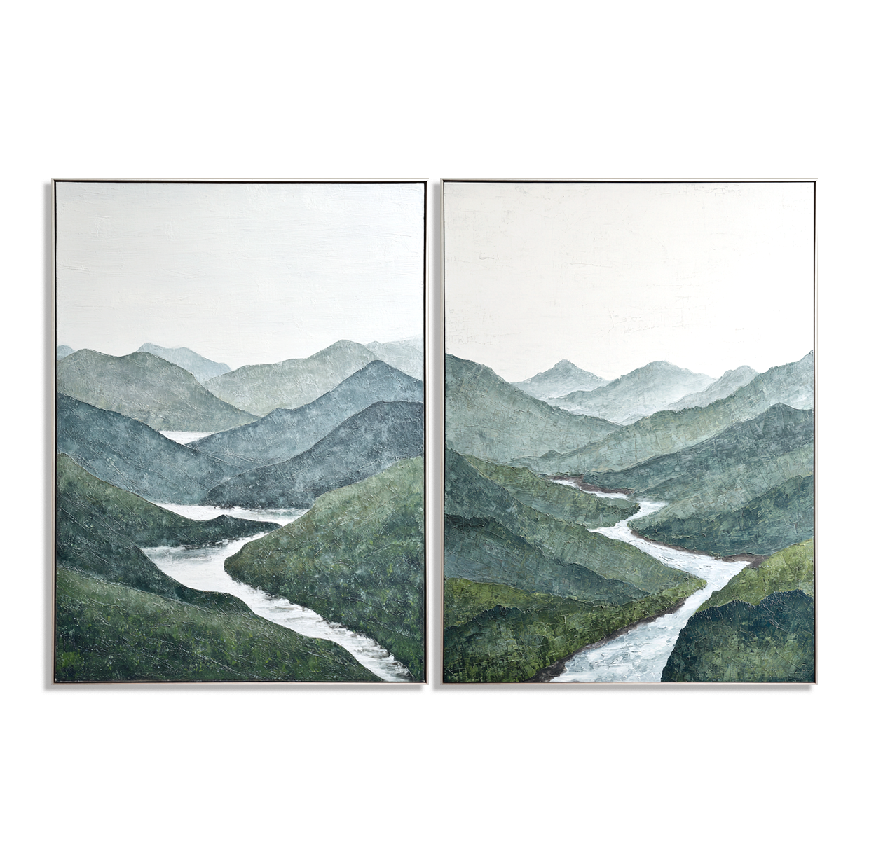 Emerald Valley – Textured Mountain Landscape Wall Art Diptych#abwp260344