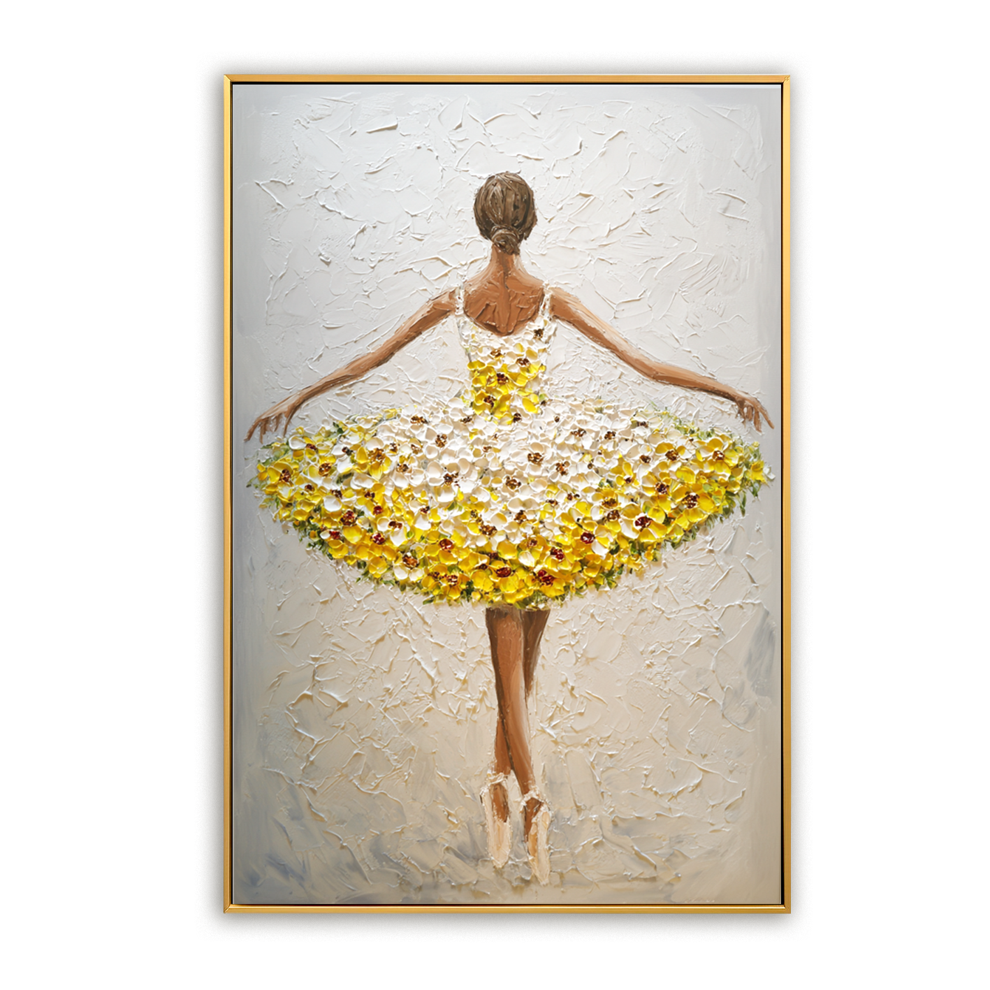 Golden Bloom Ballet – Textured Dancer Painting#AB0323007