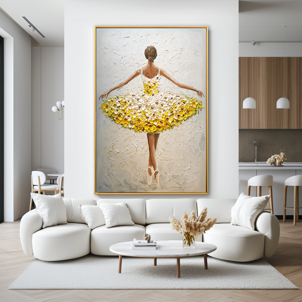 Golden Bloom Ballet – Textured Dancer Painting#AB0323007