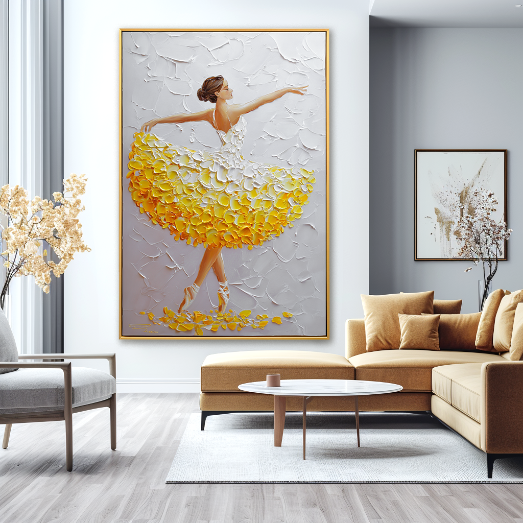 Golden Motion Ballet – Textured Dancer Painting#AB0323008