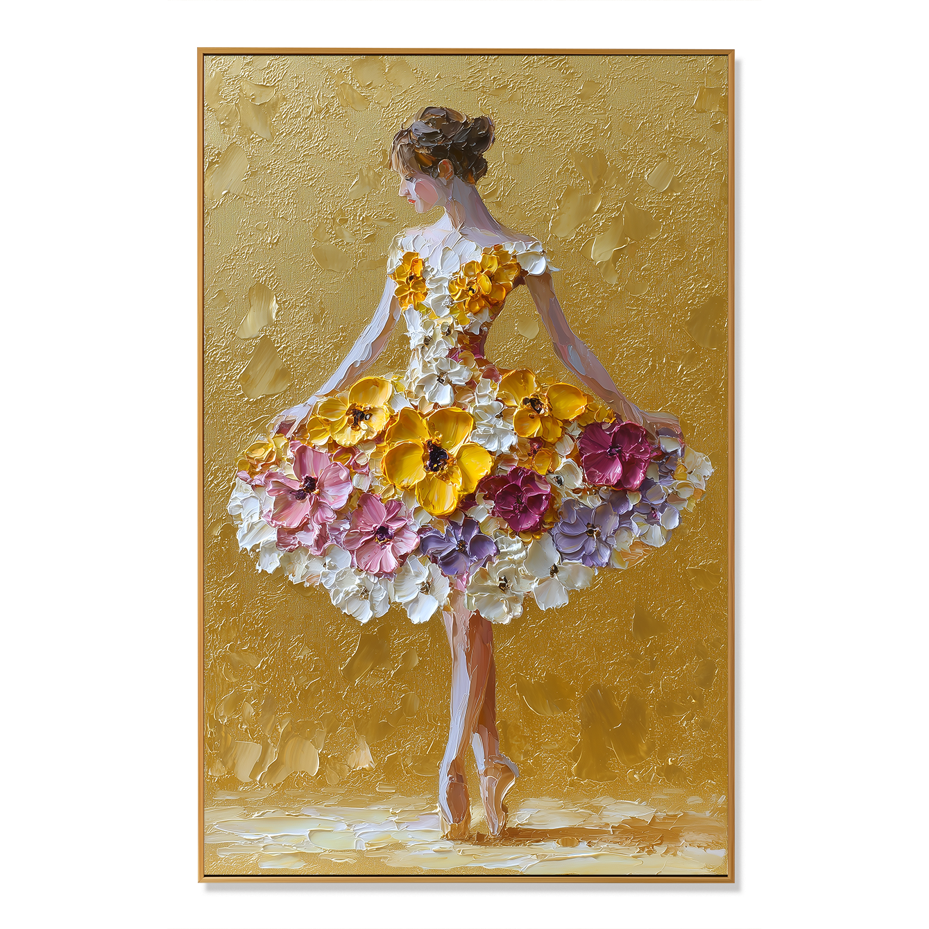 Golden Bloom Dancer – Textured Ballet Painting#AB0323015