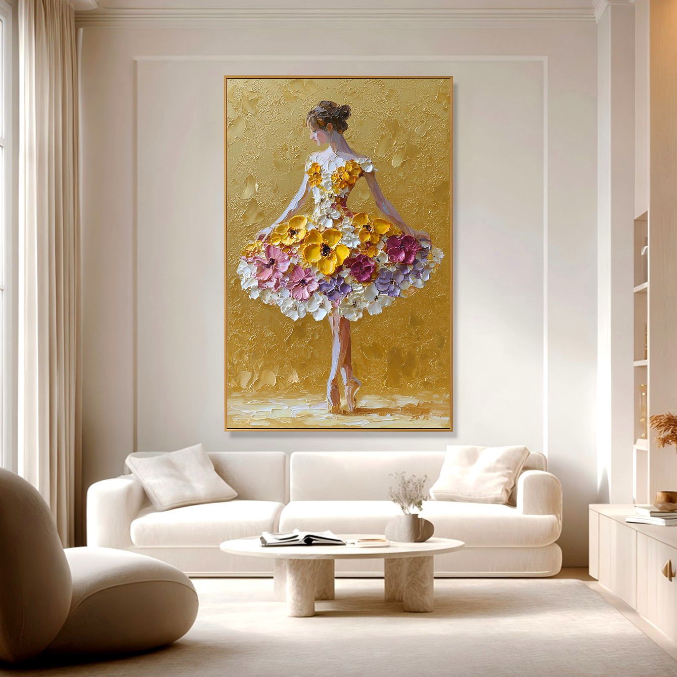 Golden Bloom Dancer – Textured Ballet Painting#AB0323015