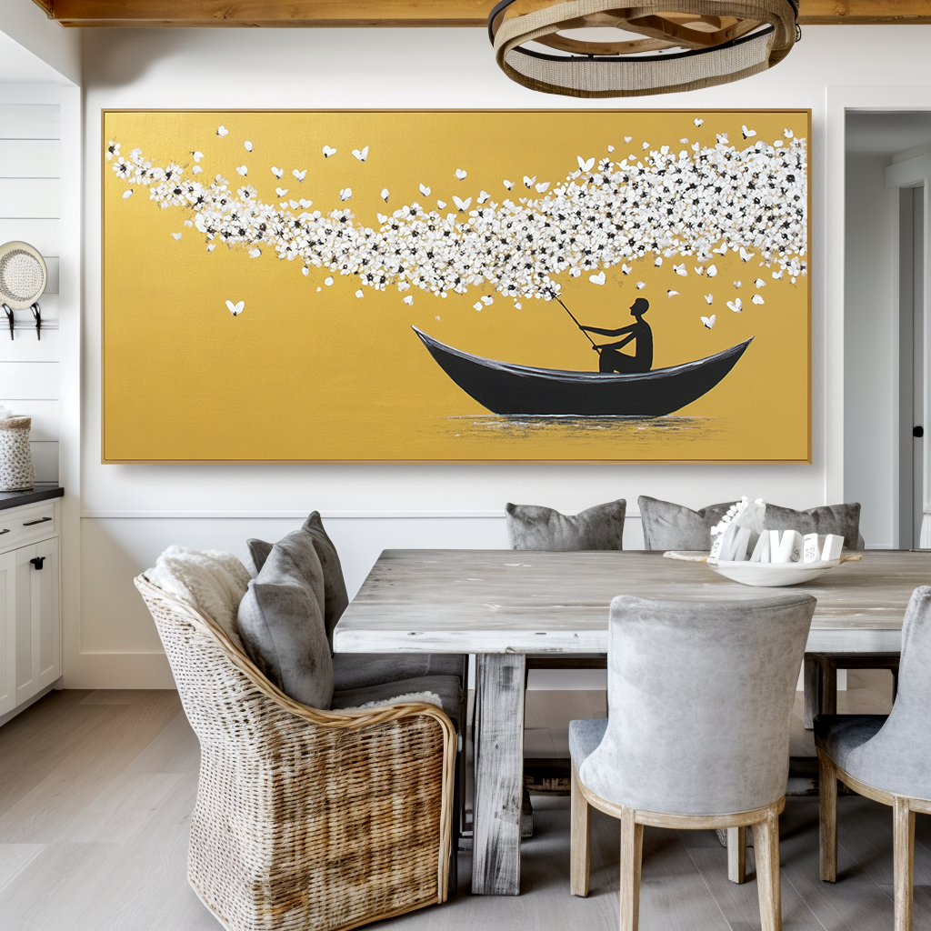 Golden Drift – Abstract Boat Painting#AB0323017