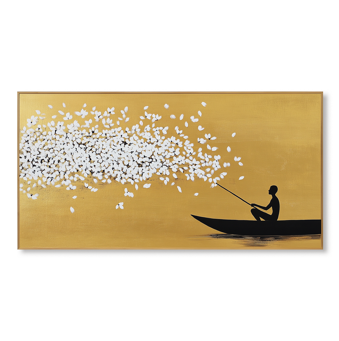 Golden Flow – Minimalist Boat Painting#AB0323018
