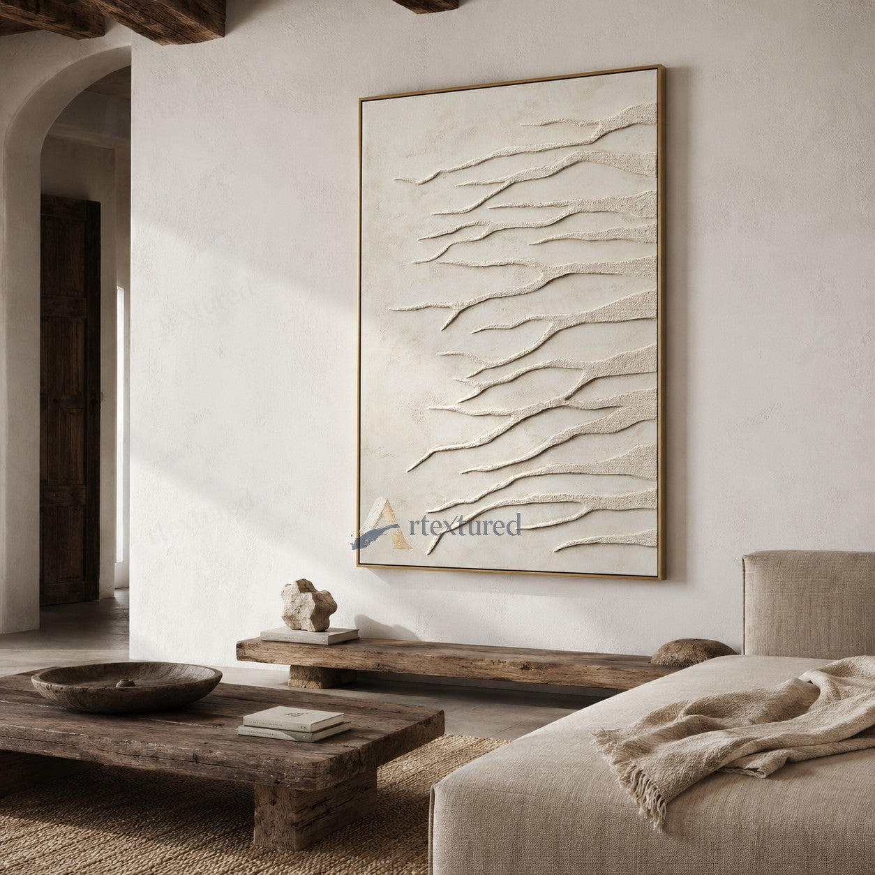 Minimalist Branch Textured Wall Art – Hand-Painted Abstract Canvas#XW12001