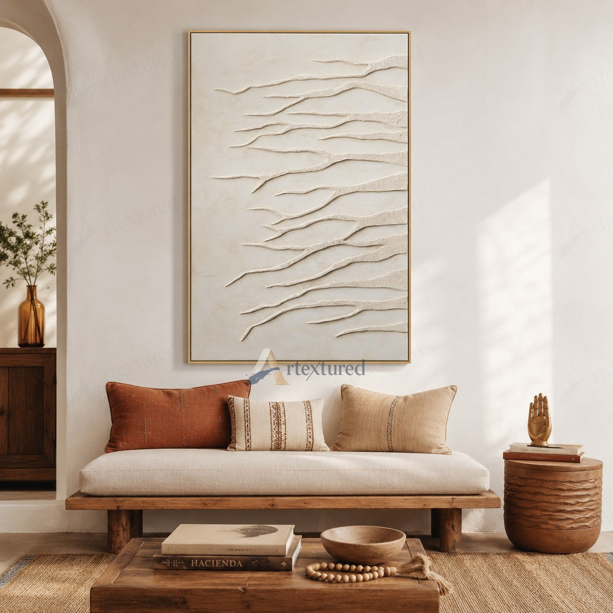 Minimalist Branch Textured Wall Art – Hand-Painted Abstract Canvas#XW12001
