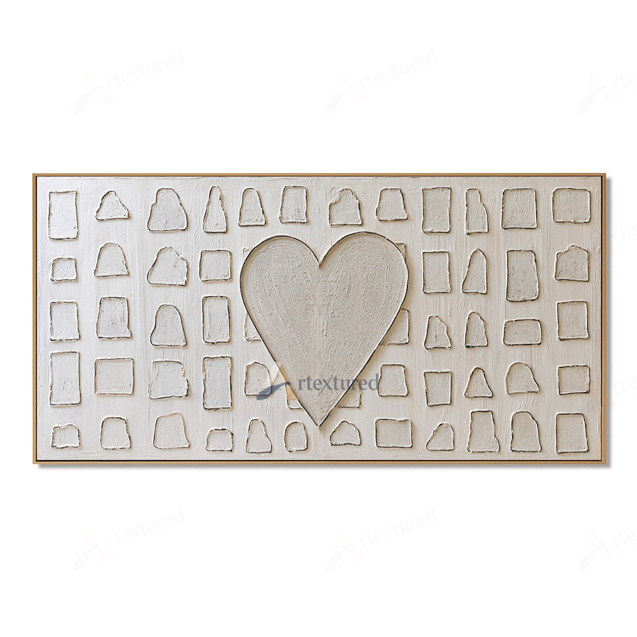 Minimalist Heart Textured Wall Art – Hand-Painted Neutral Abstract Canvas#XW12008