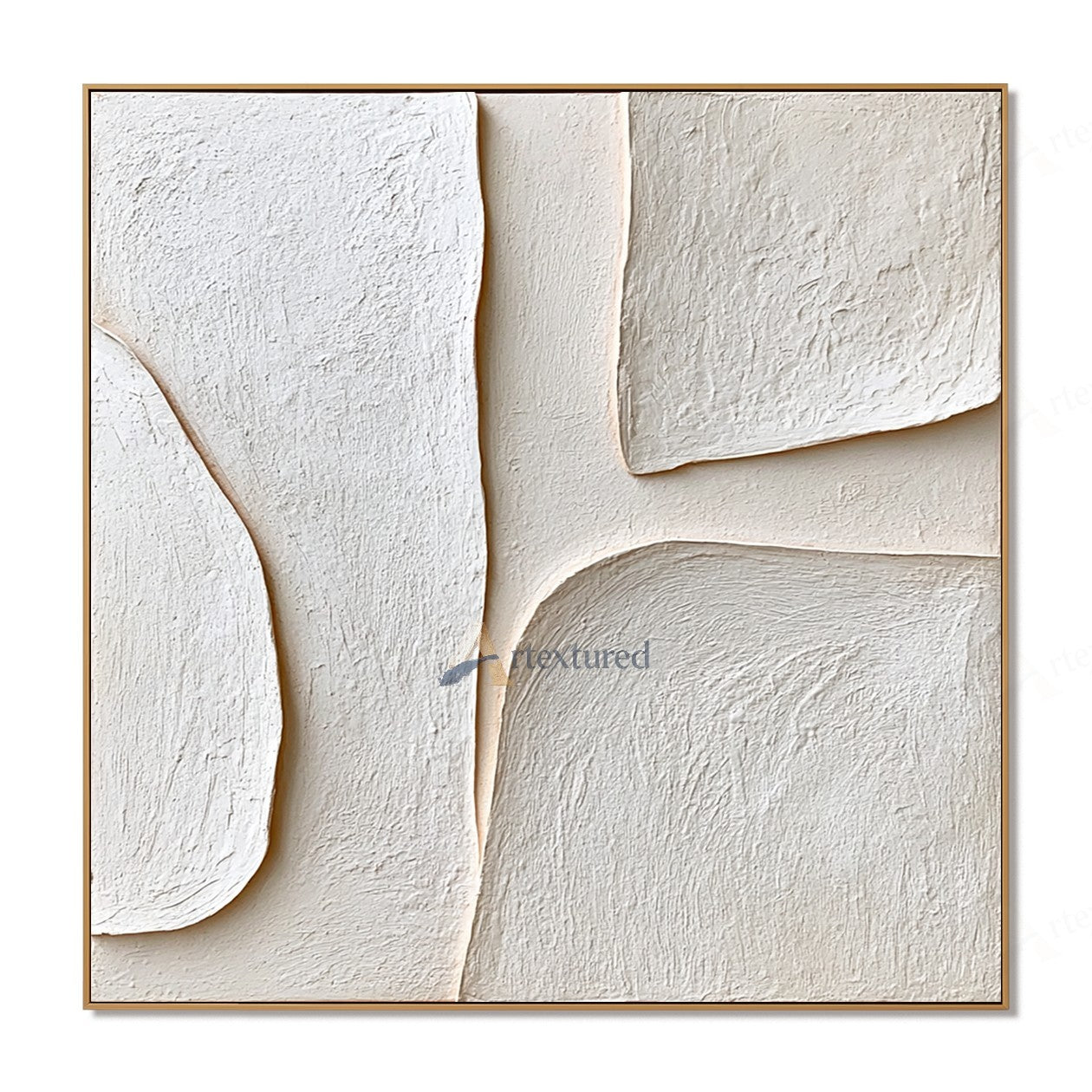 Minimalist Ivory Geometric Textured Wall Art – Hand-Painted Abstract Canvas#XW12010