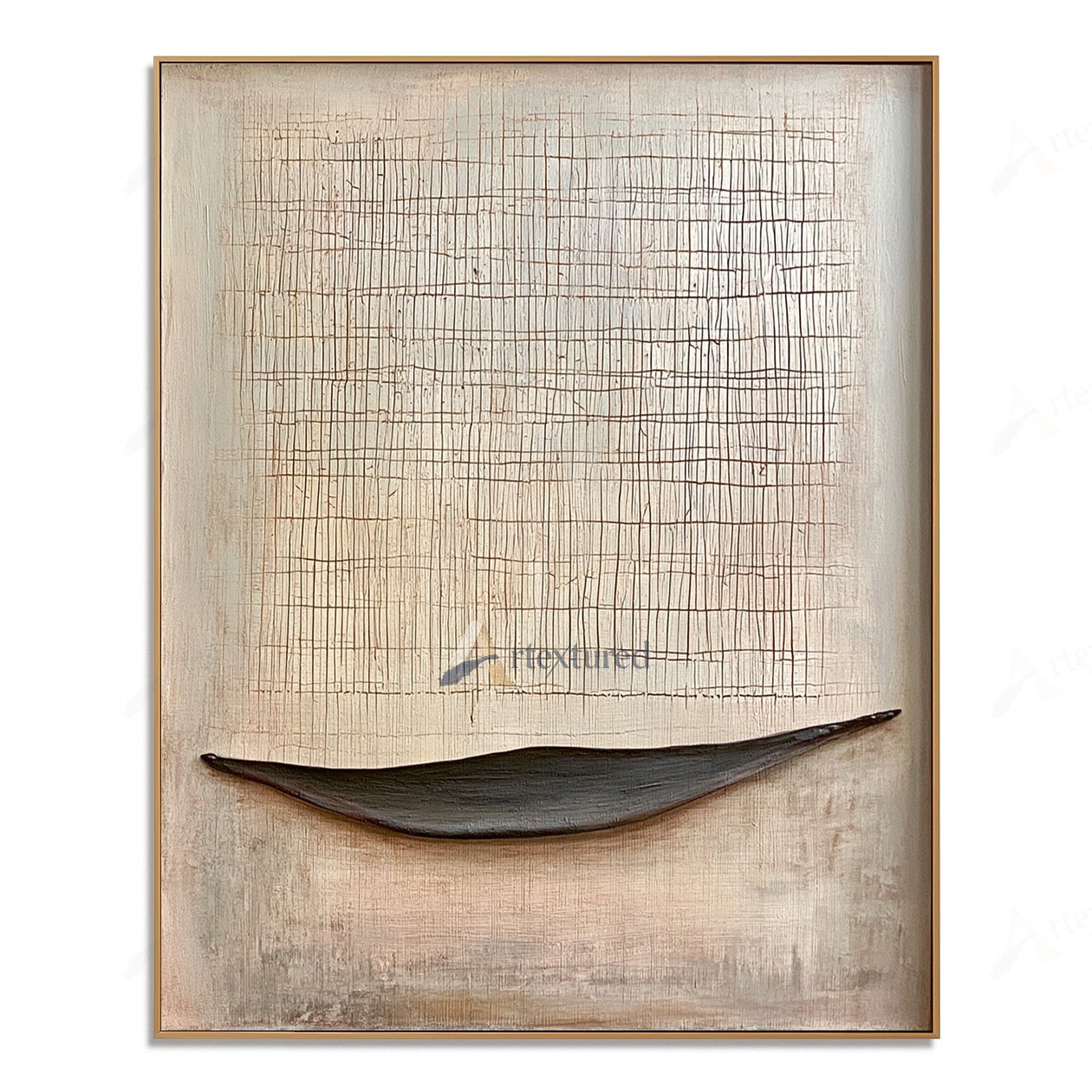 Minimalist Boat Textured Wall Art – Hand-Painted Neutral Abstract Canvas#XW12013
