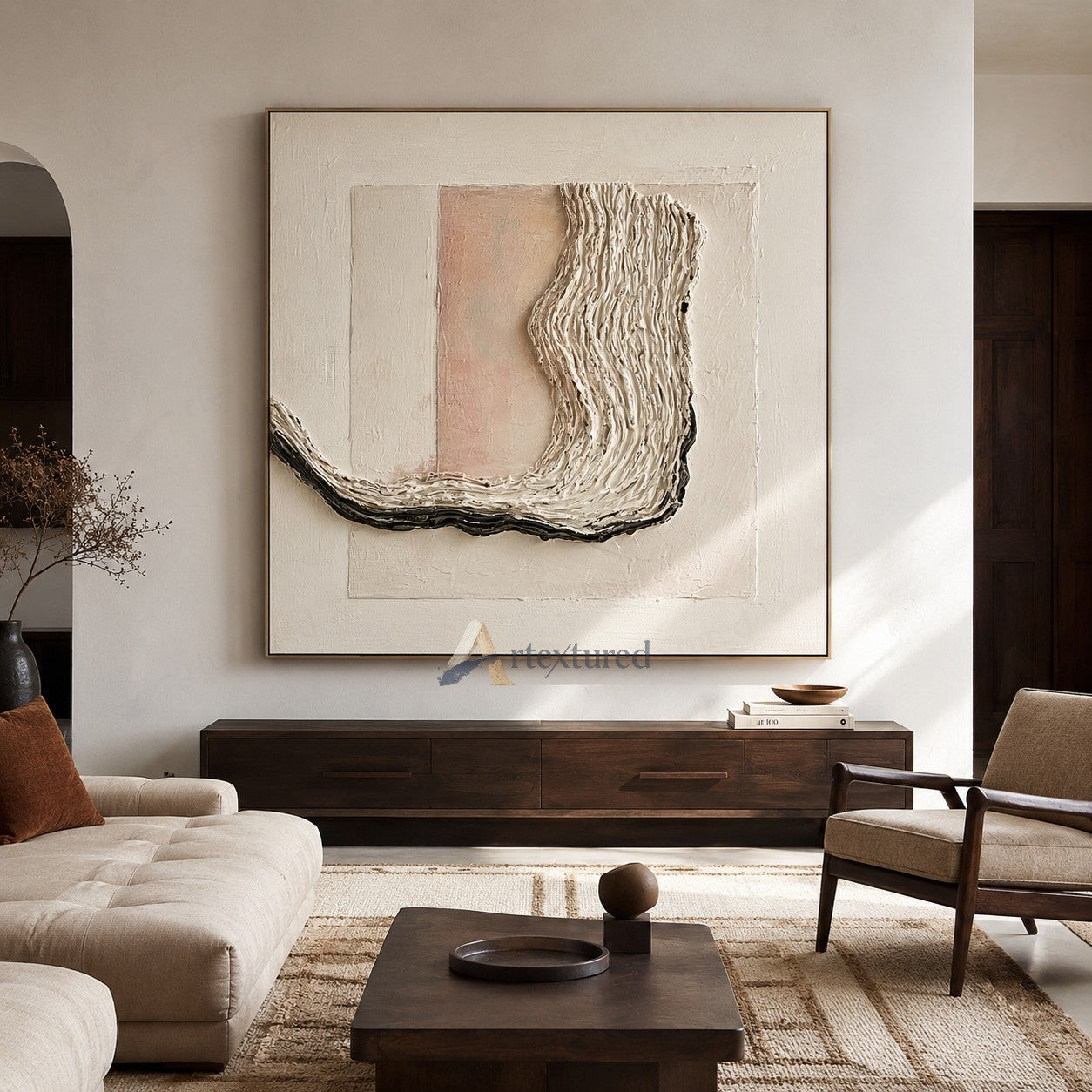 Neutral Abstract Textured Wall Art – Hand-Painted Modern Canvas#XW12017