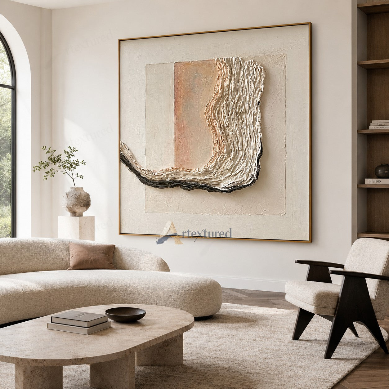 Neutral Abstract Textured Wall Art – Hand-Painted Modern Canvas#XW12017