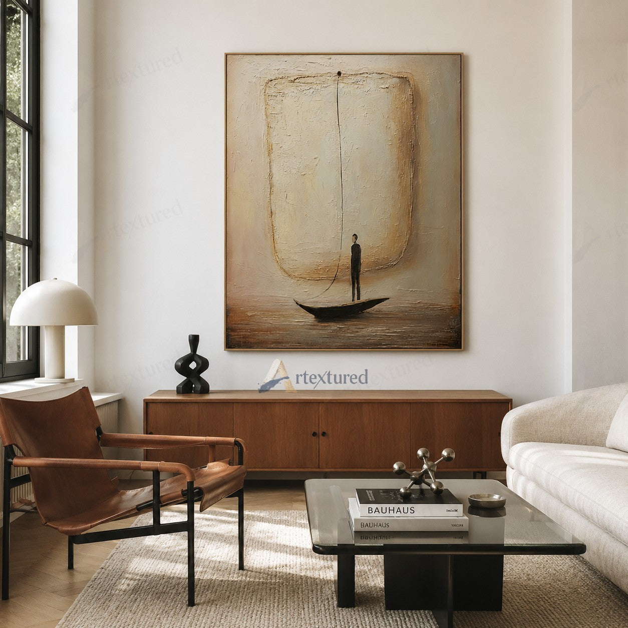 Minimalist Boat Figure Wall Art – Hand-Painted Neutral Abstract Canvas#wp261007