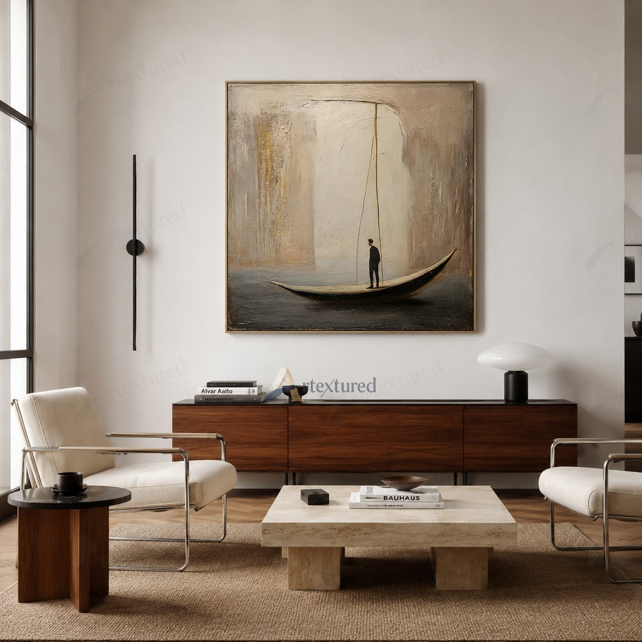 Minimalist Boat Figure Wall Art – Hand-Painted Neutral Abstract Canvas#wp261008