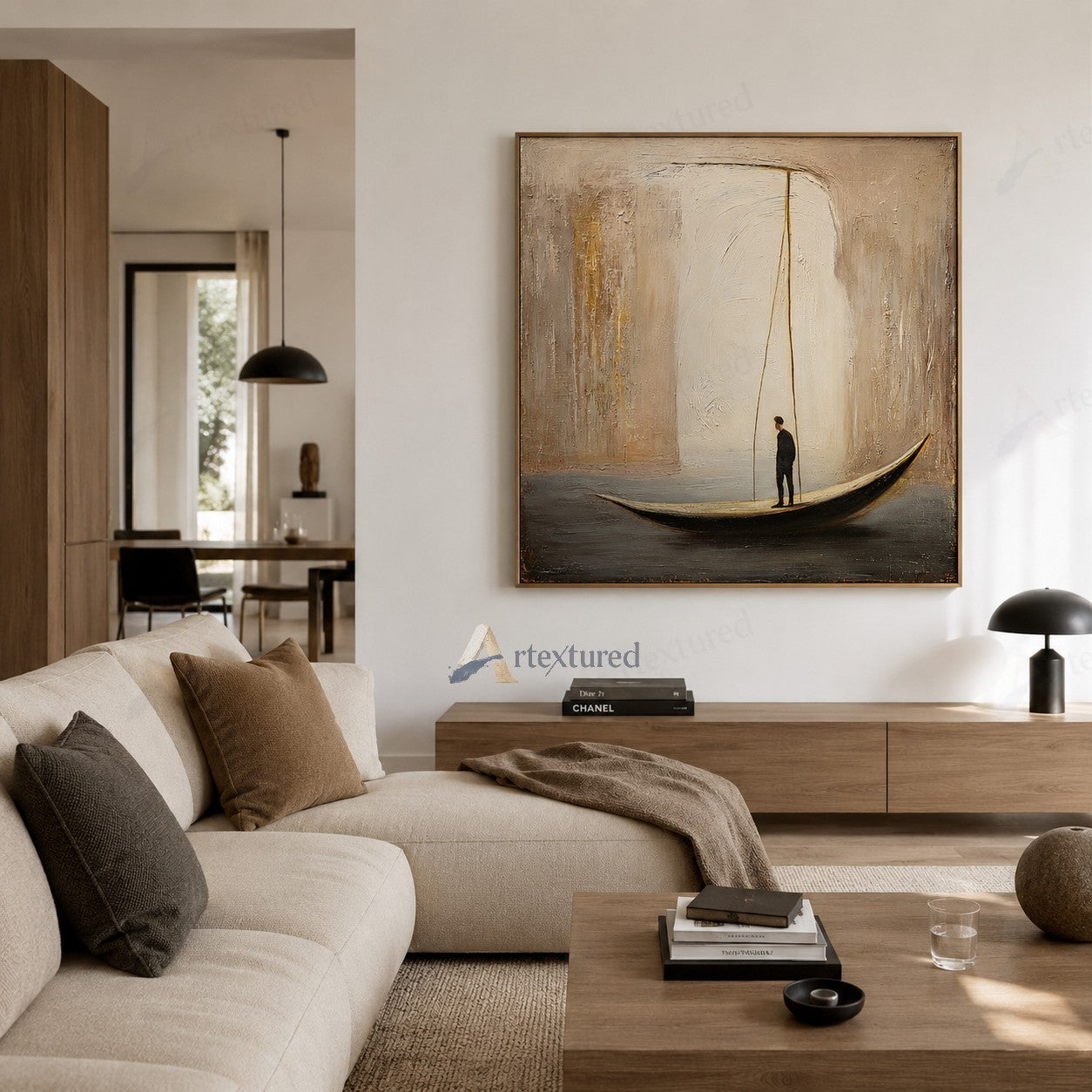 Minimalist Boat Figure Wall Art – Hand-Painted Neutral Abstract Canvas#wp261008