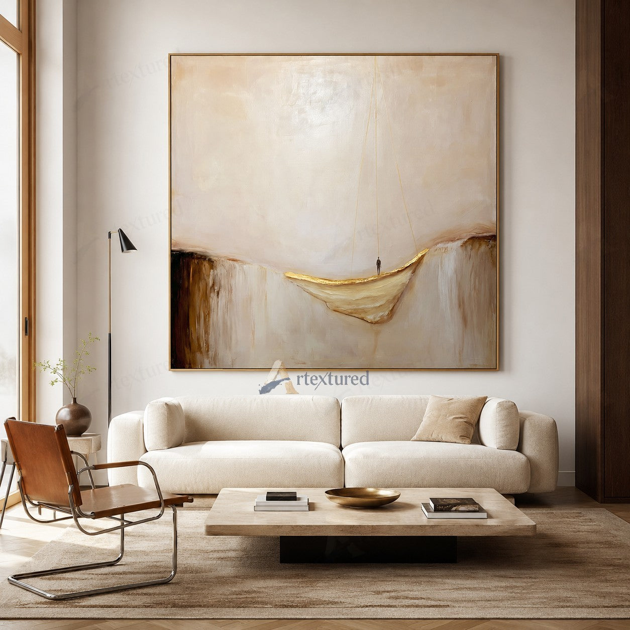 Minimalist Boat Abstract Wall Art – Hand-Painted Neutral Canvas#wp261013