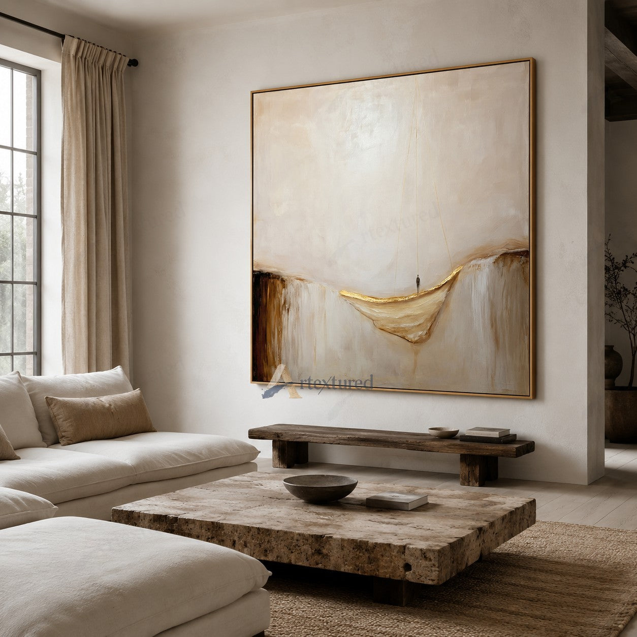 Minimalist Boat Abstract Wall Art – Hand-Painted Neutral Canvas#wp261013