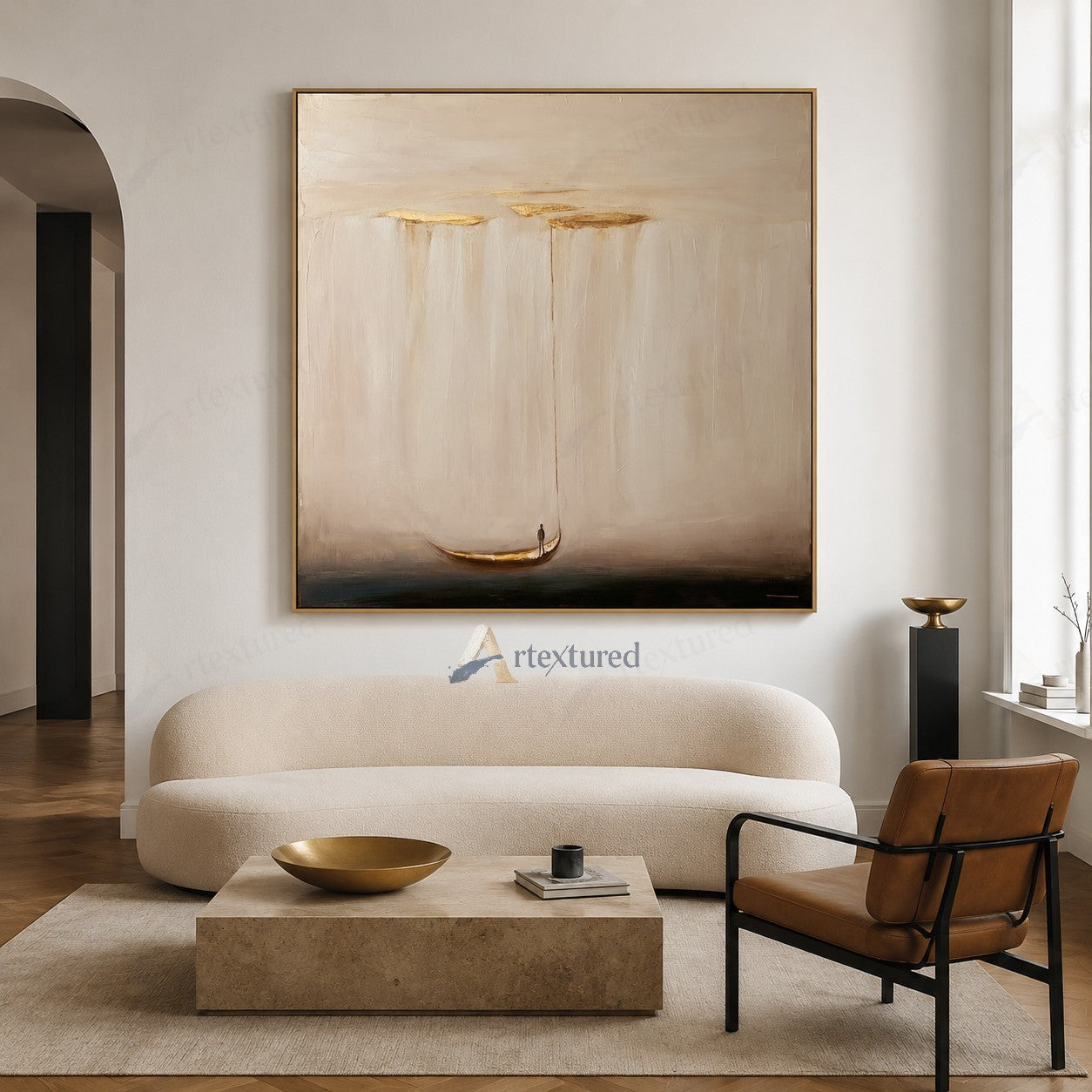 Minimalist Boat Cloud Wall Art – Hand-Painted Neutral Abstract Canvas#wp261014